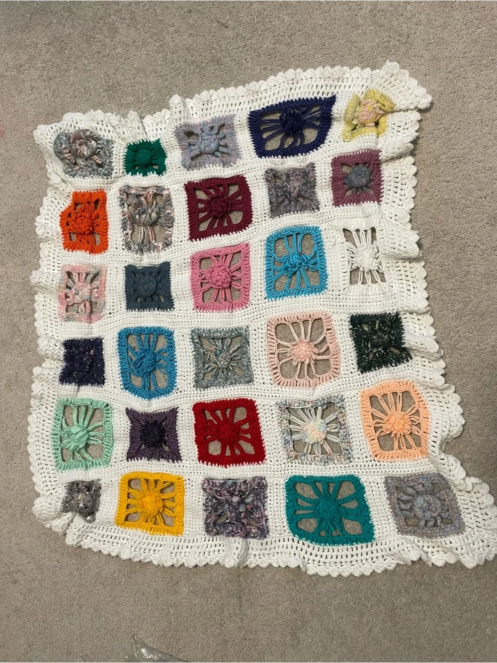 Handmade Multicolor Crochet Granny Square Throw Blanket